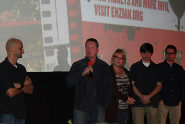 Dale Metz (holding mic) and other filmmakers during the Q&A at the January Film Slam at the Enzian Theater