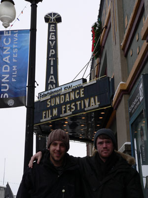 Morgan Gross and Ben Piety in front of the Egyptian Theatre - Sundance Film Festival